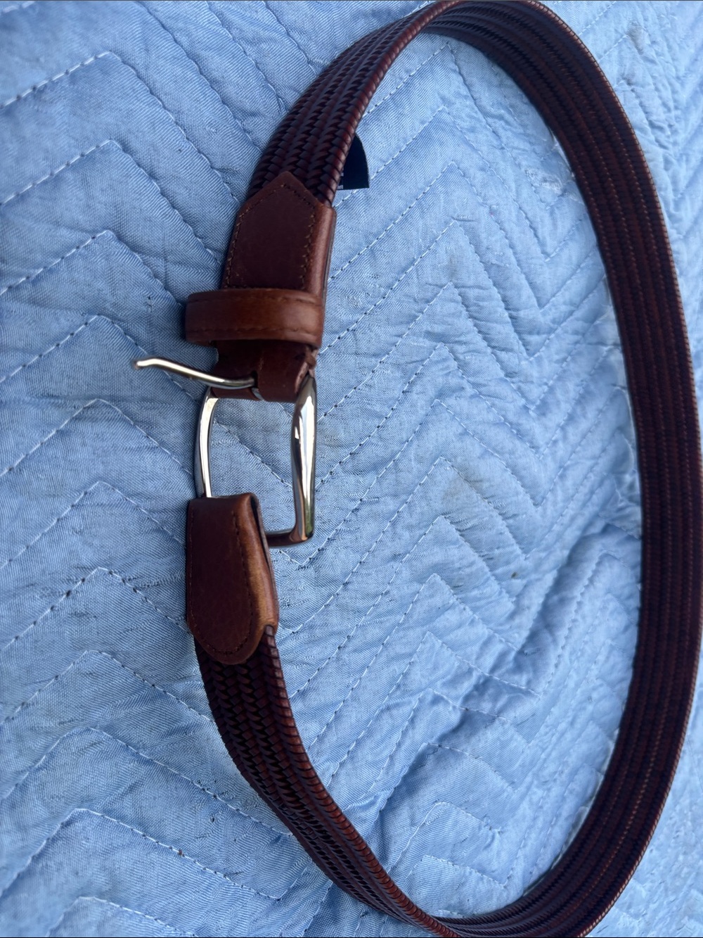 Brown Braided Men's Leather Stretch Belt - Classic Casual Style Made Italy